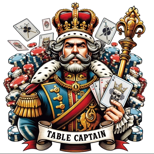 Produktbilde av hvit t-skjorte med motiv "Table Captain" i poker.